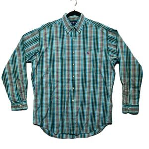 Ralph Lauren Blake Plaid Long Sleeve Button Down Shirt Mens Medium Green Dress